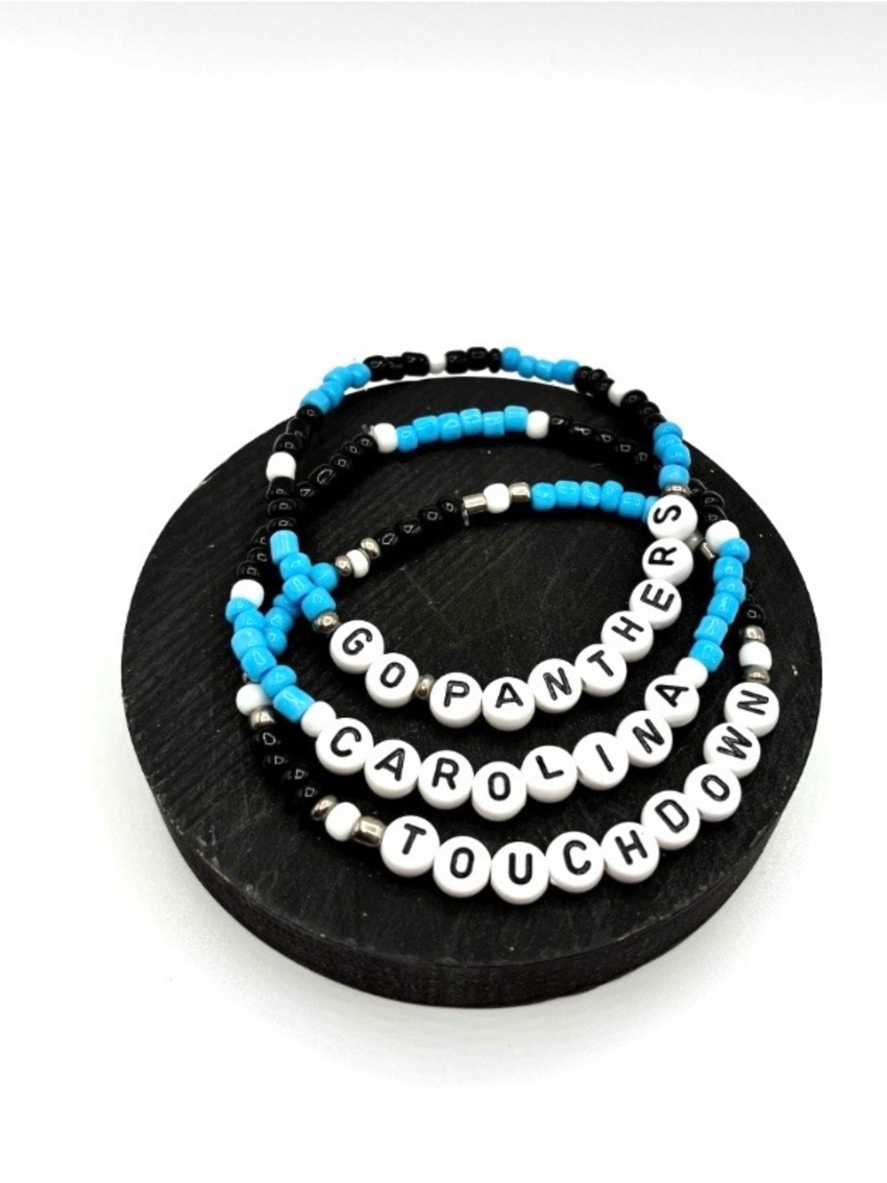 Panthers Blue and Black Beaded Stretch Bracelet Set